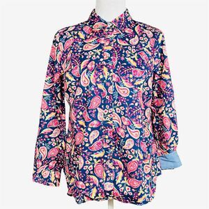 Talbots Paisley Print Cotton Shirt PM blue pink button up